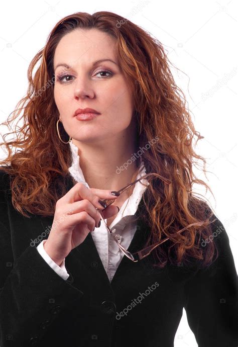 Attractive Business Woman With Glasses In Her Hand Posing Isolated On