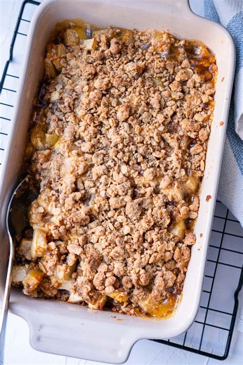 Baked Crunchy Apple Crisp In A Rectangular Baking Tray In Apple