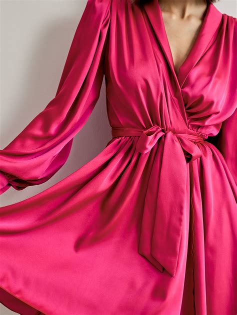 Hot Pink Satin Wrap Dress Francesca Glash