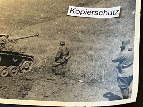 Altes Foto Panzer Tank Langrohr Sturmgesch Tz Soldat Tarnuniform Ww