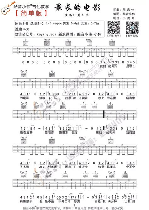 周杰伦《最长的电影》吉他谱吉他弹唱视频教程c调进阶版 吉他派