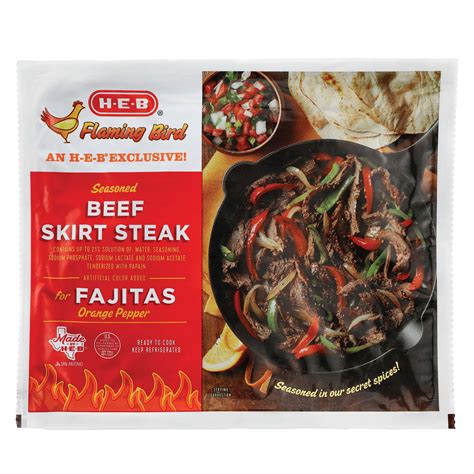 H E B Flaming Bird Orange Pepper Seasoned Beef Skirt Steak For Fajitas