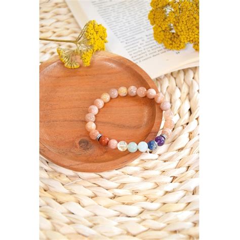 Bracelet Chakras Pierre De Soleil Perles Mm Omsa Chakra Fr