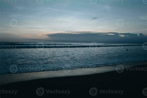 Amazing evening sunset dark blue sky on the Indian Ocean with waves on ...