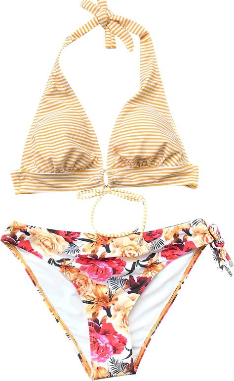 Amazon Cupshe Women S Sweet Memory Halter Back Tie Bikini Set