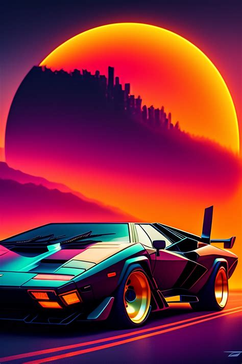 Lexica Cyberpunk Lamborghini Countach City Neon Retro Sun