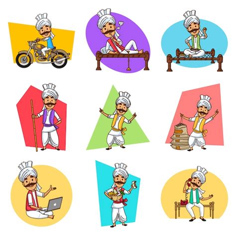 Premium Vector Cartoon Illustration Of Haryanvi Man Set