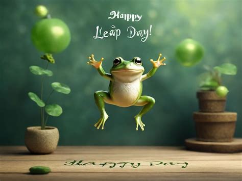 Premium Photo Leap Day Greeting Card With Cute Jumping Green Frog And