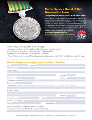 Fillable Online Queensland Public Service Medal Nomination Form Fax