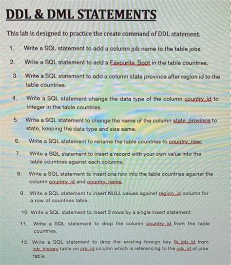 Solved Ddl And Dml Statements This Lab Is Designed To Practice