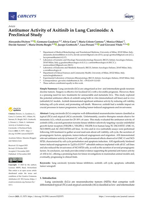 Pdf Antitumor Activity Of Axitinib In Lung Carcinoids A Preclinical