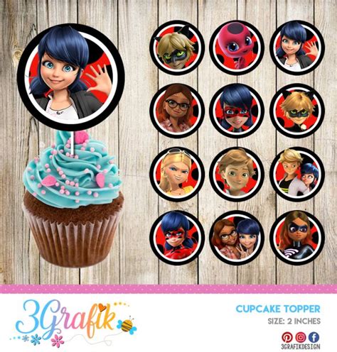 Miraculous Ladybug Cupcakes Topper Printable Grafik