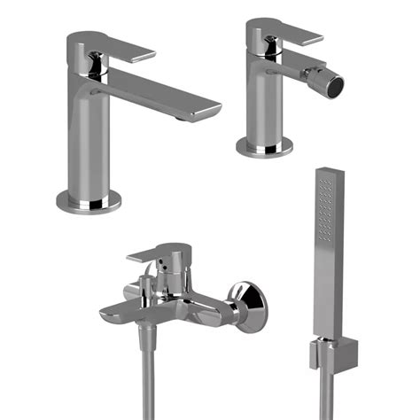 Set Miscelatore Lavabo Con Bidet Senza Scarico Ed Esterno Vasca Con