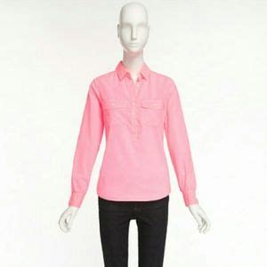 J Crew Tops J Crew Hot Pink Popover Perfect Shirt Blouse M Poshmark