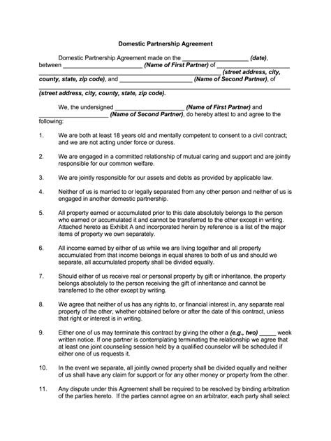 Printable Domestic Partnership Agreement Printable Word Searches