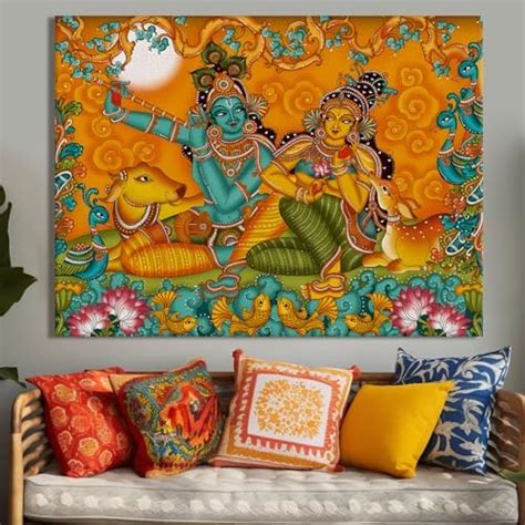 Paper Plane Design Indian Ethnic Kerala Mural Framed Wall Art Large