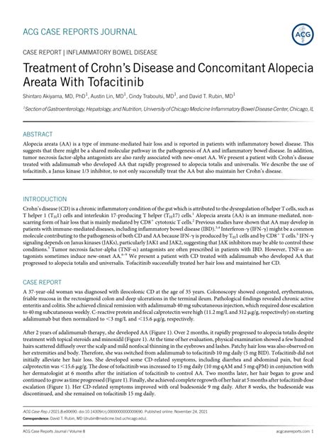 Pdf Treatment Of Crohn S Disease And Concomitant Alopecia Areata With Tofacitinib