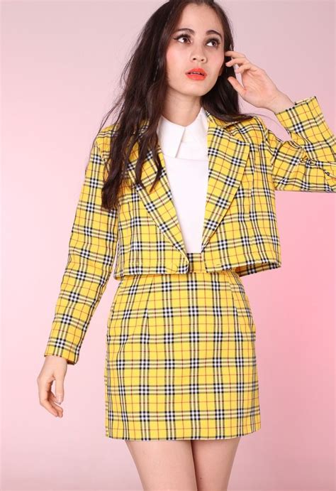 Glitters For Dinner — Made To Order Cher Yellow Tartan Blazer And Skirt