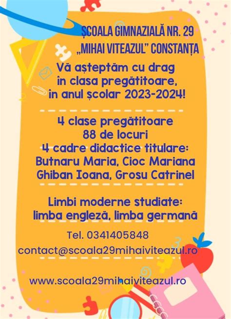 CLASA PREGĂTITOARE 2023 2024 Școala Gimnazială Nr 29 Mihai Viteazul