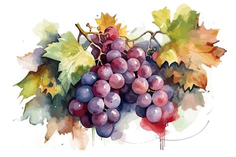 Uvas Multicoloridas Ilustra O Aquarela Elemento Planta Cacho De Uvas