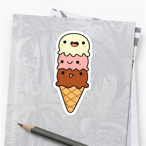 Kawaii Triple Scoop Ice Cream Cone Sticker By Kawaiilife Cute Doodle