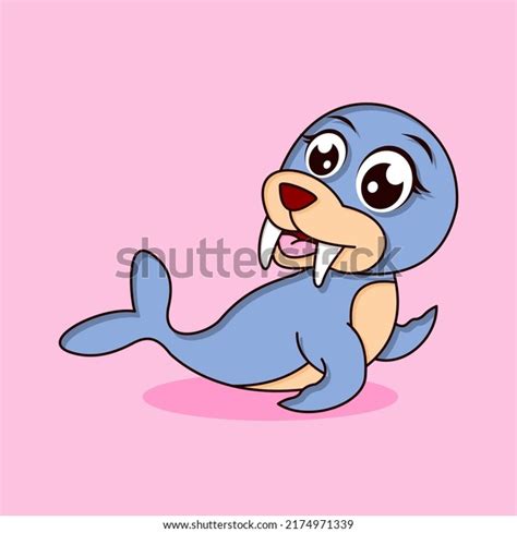 Cute Walrus Cartoon Vector Illustration Character เวกเตอร์สต็อก ปลอด