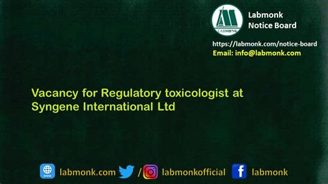 Vacancy For Regulatory Toxicologist At Syngene International Ltd