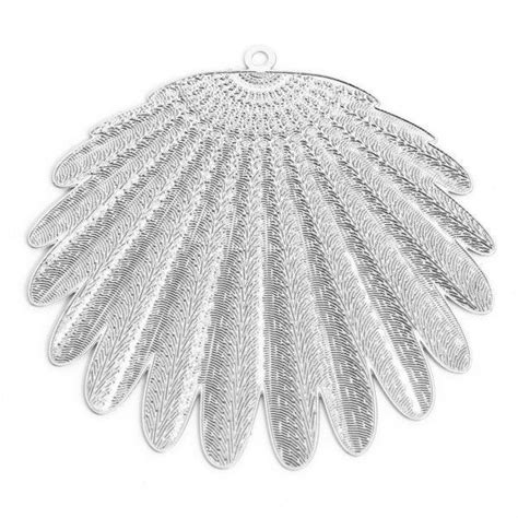 PS11912730 PAX 2 Estampes Pendentifs Eventail Plumes 44mm métal