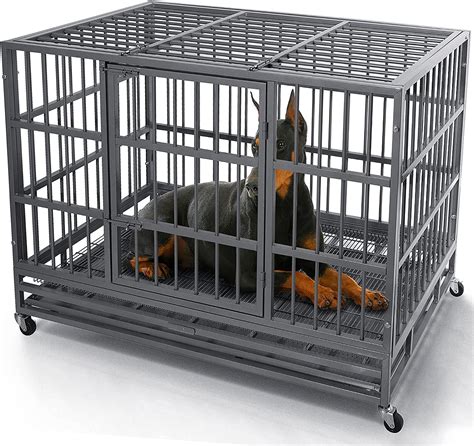 Waleaf 48 Inch Heavy Duty Dog Crate Cage With Wheels For Indoor And