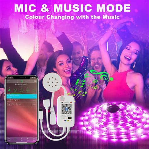 Led Strip Lights Ft Ft Music Sync Rgb Room Light With Remote