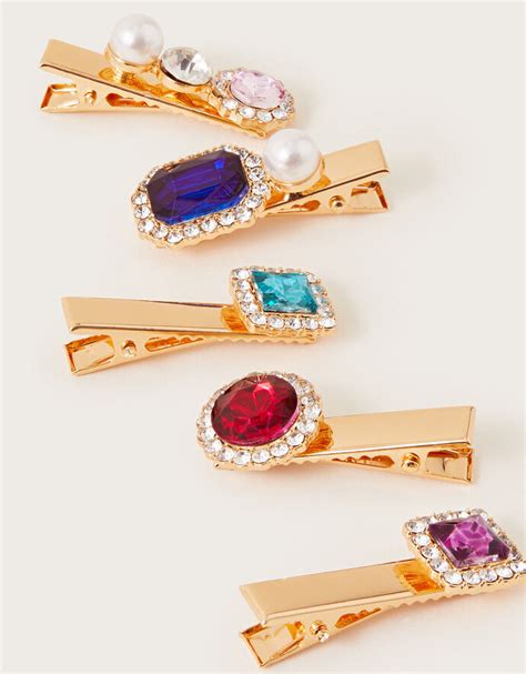 Mixed Treasure Jewel Hair Clips 5 Pack