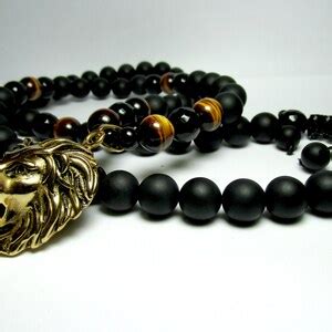 Mens Black Onyx Lion Necklace Mens Lion Pendant Necklace Mens Tiger