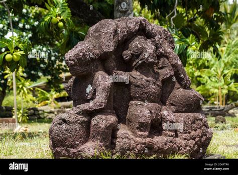 War Scene Stone Sculpture At Temehea Site Site De Temehea Temehea