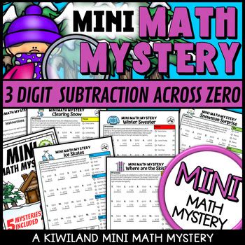 Winter Digit Subtraction Across Zeros Mini Math Mystery Detective By