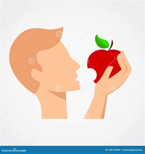 Man is eating the apple. stock vector. Illustration of nutrition ...