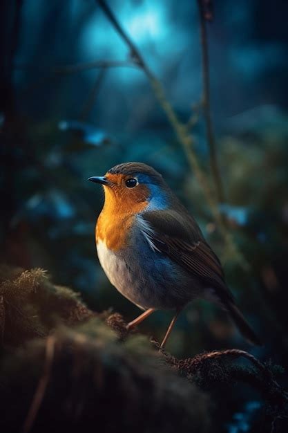 Un P Jaro Con Plumas Azules Y Naranjas Se Sienta En Una Rama Foto