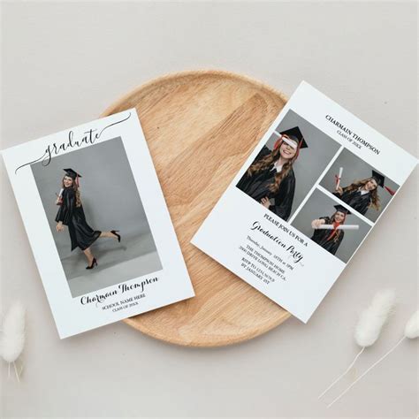 Simple Photo Collage Black And White Graduation Invitation Graduation