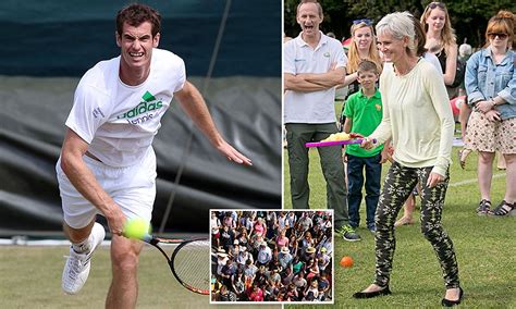 Andy Murray S Mother Judy Plays Tennis With Wimbledon Fans Daily Mail Online