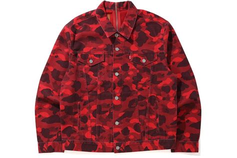 Bape X Levis Color Camo Trucker Jacket Europe Exclusive Red Ss21 남성 Kr