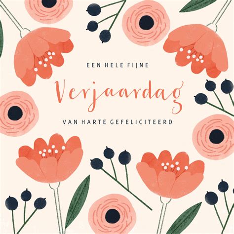 Verjaardagskaart Vrouw Roze Bloemen En Blauwe Kaartje Go