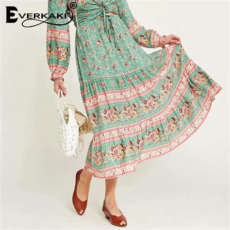 Jupe Longue Imprim Floral Ethnique Everkaki Pour Femmes Style Boho