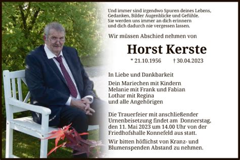 Traueranzeigen Von Horst Kerste Trauer Hna De