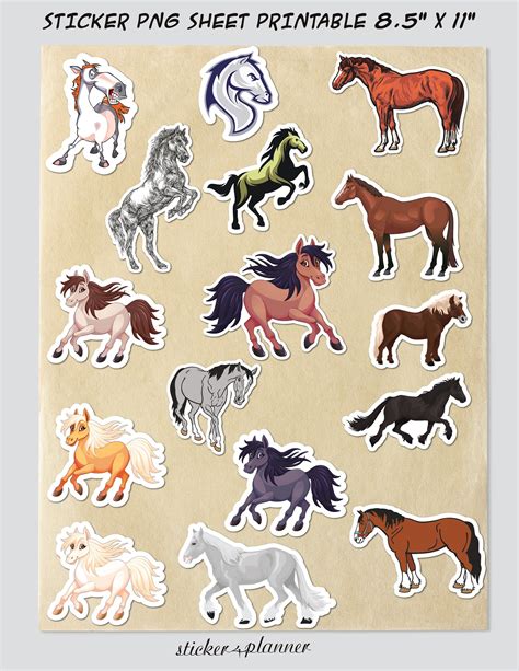 12 Page Horse Sticker Png Sheet Printable Kids Room Wall Decor Etsy