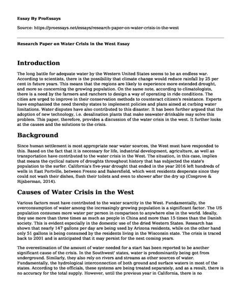 📚 Research Paper On Water Crisis In The West Free Essay Term Paper