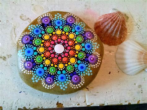 New Mandala Stone Painted Rock Colorful Dot Art Painting Etsy Dot