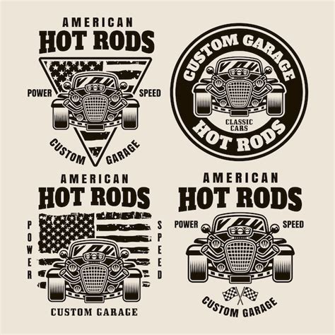 Insignia o impresión de la etiqueta del emblema del vector de hot rod