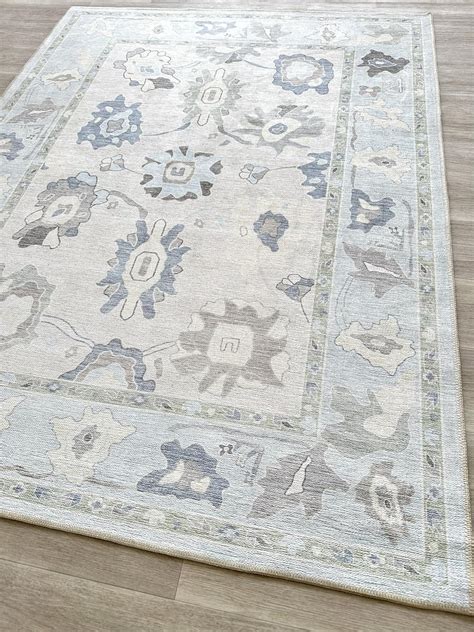 Amazon Cream Blue Oushak Rug Modern Rugs Vintage Turkish