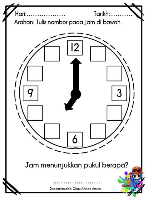 Latihan Matematik Mengenal Masa Dan Waktu Prasekolah 2 Kitpramenulis