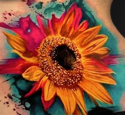 Pin On Tattoos Colorful Sunflower Tattoo Black Flowers Tattoo