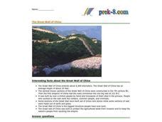 The Great Wall of China Worksheet for 6th - 7th Grade | Lesson Planet